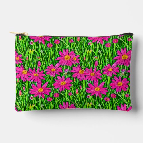 Fuchsia Pink Wildflowers in a Field  Accessory Pouch