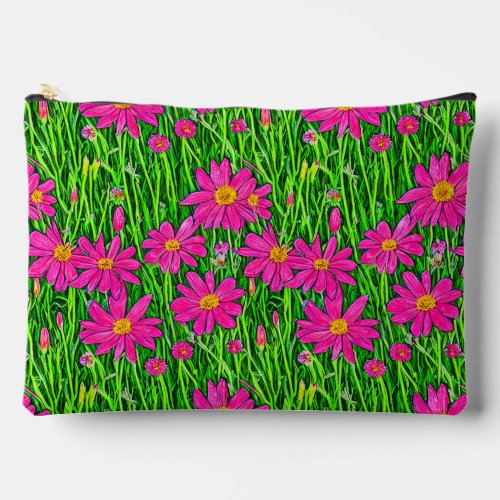 Fuchsia Pink Wildflowers in a Field  Accessory Pouch