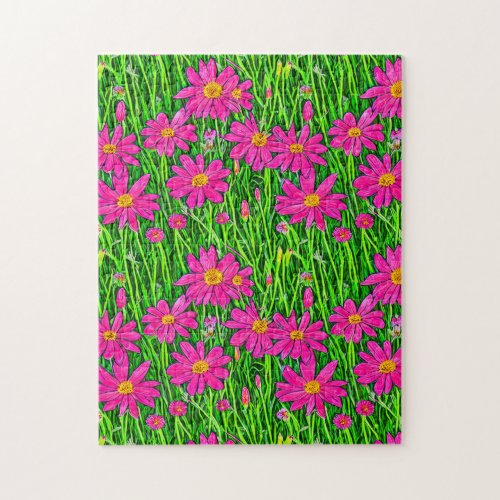 Fuchsia Pink Wildflowers in a Field  Jigsaw Puzzle