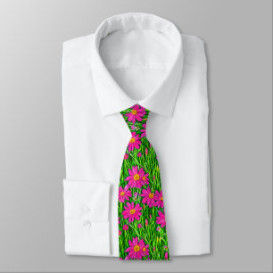 Fuchsia Pink Wildflowers in a Field   Neck Tie