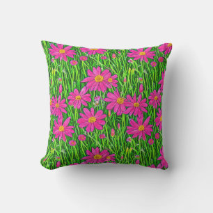 Fuchsia Pink Wildflowers in a Field Outdoor Pillow