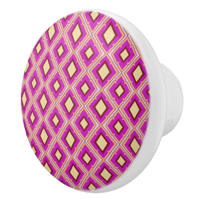Fuchsia Pink Yellow Diamond Pattern  Ceramic Knob (Right)
