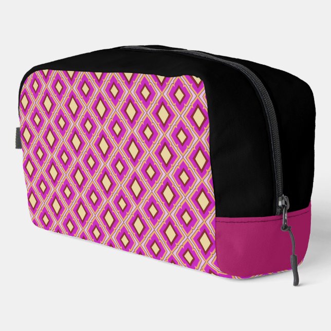 Fuchsia Pink Yellow Diamond Pattern  Dopp Kit (Right Corner)