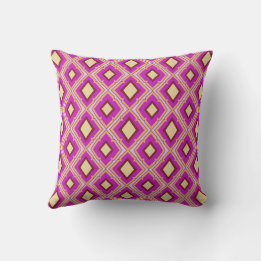 Fuchsia Pink Yellow Diamond Pattern Throw Pillow