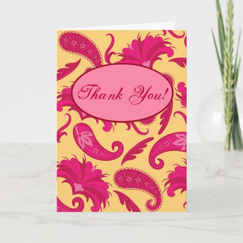 Fuchsia Pink Yellow Paisley Custom Greeting Card