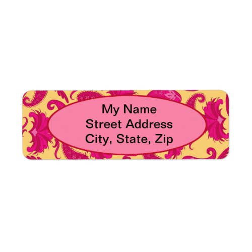 Fuchsia Pink Yellow Paisley Return Address Label