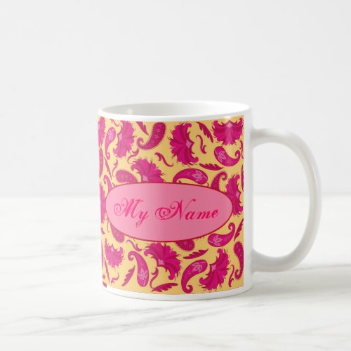 Fuchsia Pink Yellow Personalized Paisley Coffee Coffee Mug