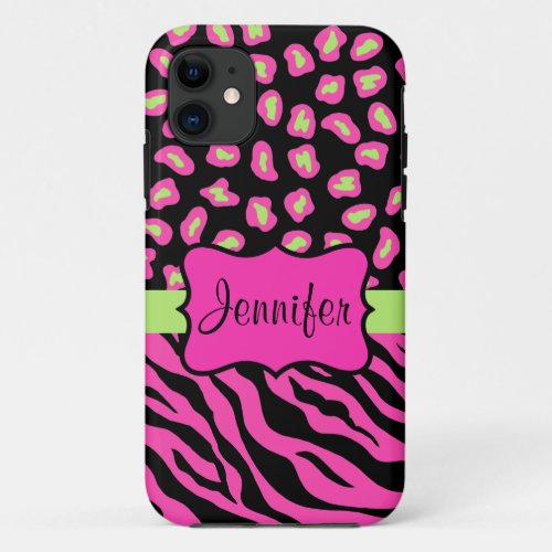 Fuchsia Pink Zebra Leopard Skins iPhone 11 Case