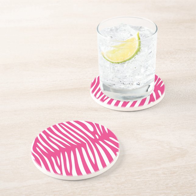 Fuchsia & Pink Zebra Skin Change Background Color Sandstone Coaster (Side)