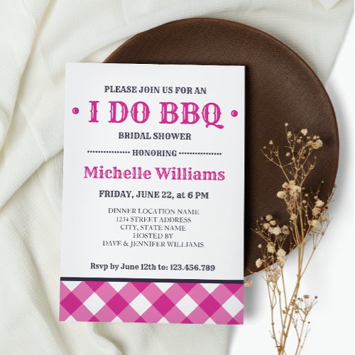 Fuchsia Plaid  Rustic I DO BBQ Bridal Shower  Invitation