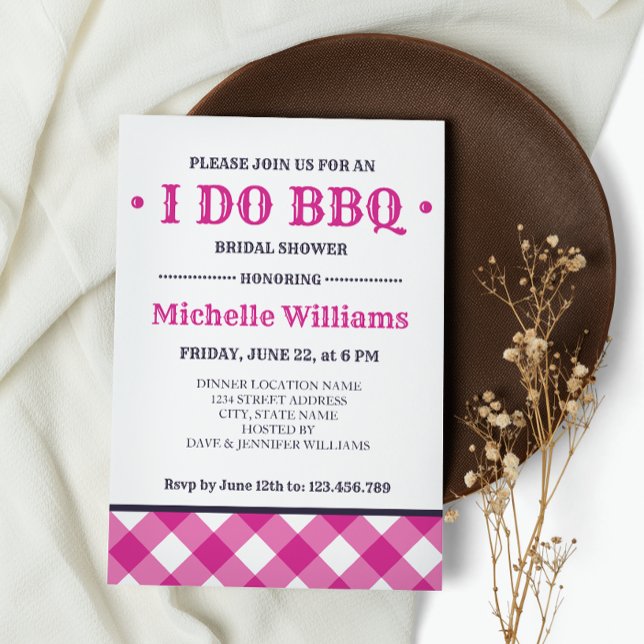 Fuchsia Plaid | Rustic I DO BBQ Bridal Shower  Invitation (Creator Uploaded)