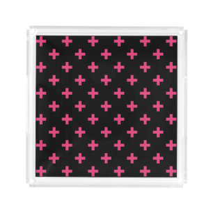 Fuchsia polka crosses on black acrylic tray