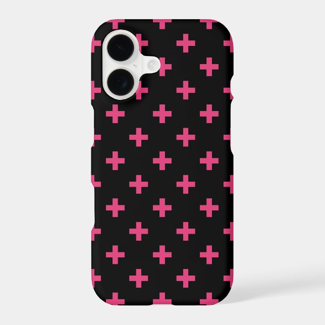 Fuchsia polka crosses on black Case-Mate iPhone case (Back)