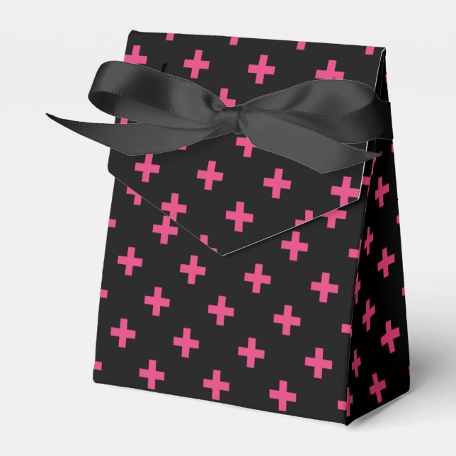 Fuchsia polka crosses on black favor boxes (Front Side)