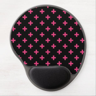 Fuchsia polka crosses on black gel mouse pad