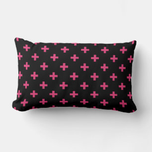 Fuchsia polka crosses on black lumbar pillow