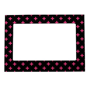 Fuchsia polka crosses on black magnetic frame