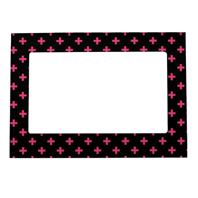 Fuchsia polka crosses on black magnetic frame (Front)