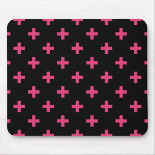 Fuchsia polka crosses on black mouse pad