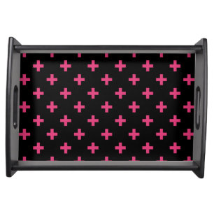 Fuchsia polka crosses on black serving tray