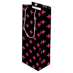 Fuchsia polka crosses on black wine gift bag