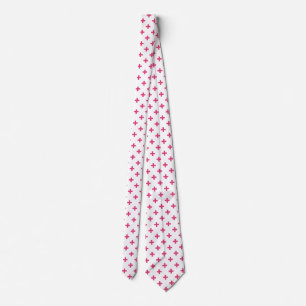Fuchsia polka crosses on white neck tie