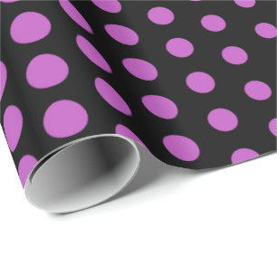 Fuchsia Polka Dot Modern Black Wrapping Paper
