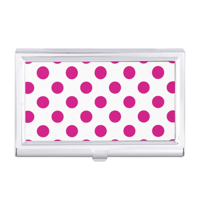 Fuchsia polka dots business card holder (Front)