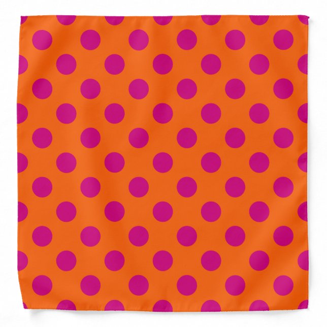 Fuchsia polka dots on orange bandana (Front)