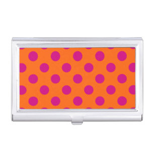 Fuchsia polka dots on orange business card holder