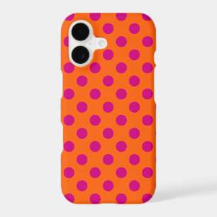Fuchsia polka dots on orange iPhone 17 case