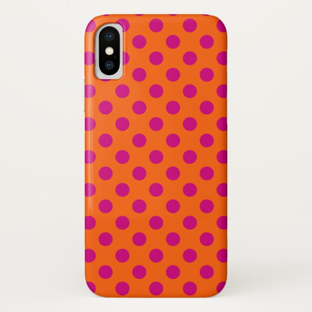 Fuchsia polka dots on orange Case-Mate iPhone case (Back)
