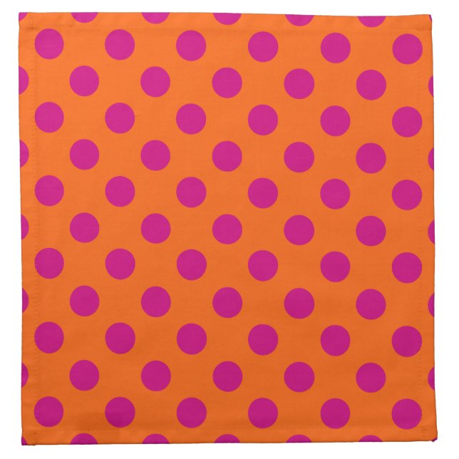 Fuchsia polka dots on orange cloth napkin (Front)
