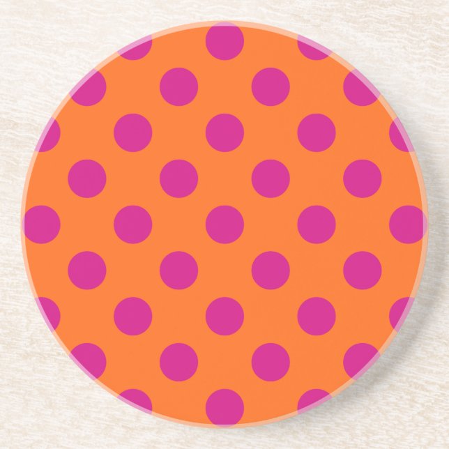 Fuchsia polka dots on orange coaster (Front)