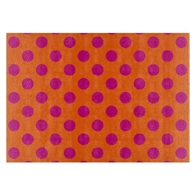 Fuchsia polka dots on orange cutting board (Front)