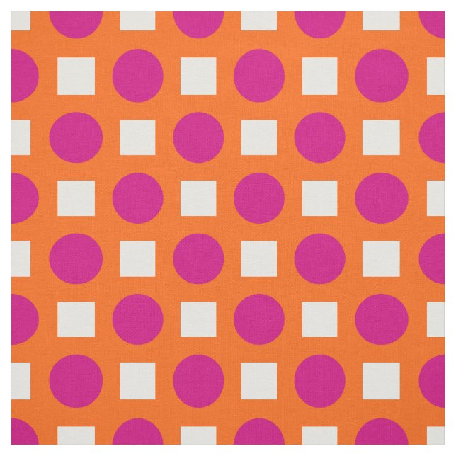 Fuchsia polka dots on orange fabric (Swatch)