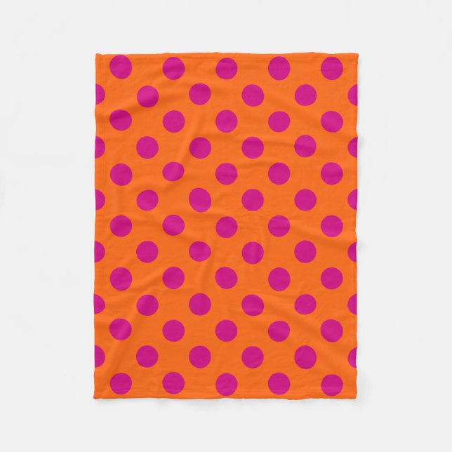 Fuchsia polka dots on orange fleece blanket (Front)