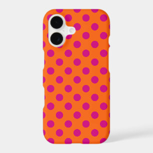Fuchsia polka dots on orange iPhone 17 case