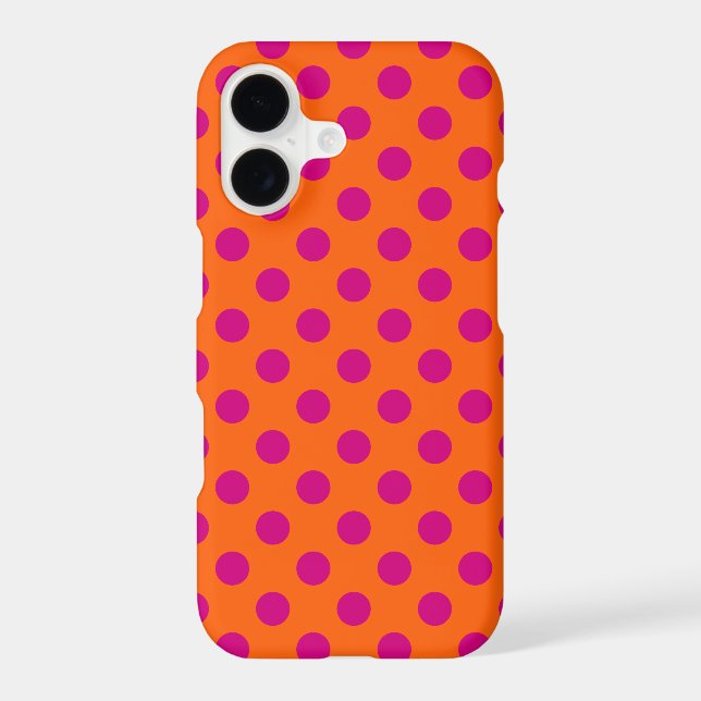 Fuchsia polka dots on orange iPhone case (Back)