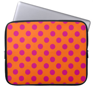 Fuchsia polka dots on orange laptop sleeve