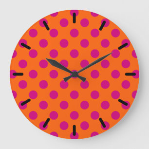 Fuchsia polka dots on orange large clock