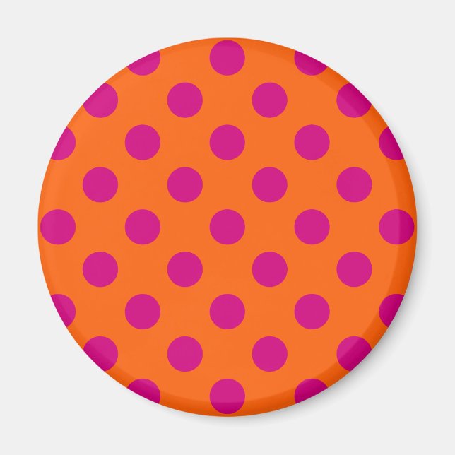 Fuchsia polka dots on orange magnet (Front)
