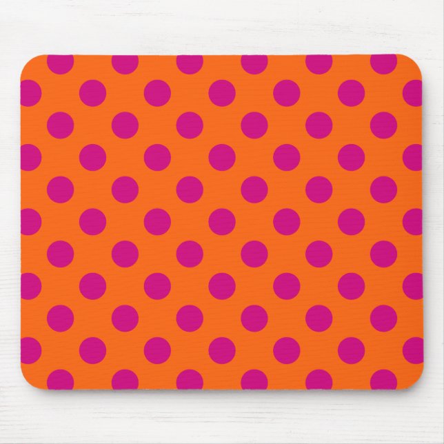Fuchsia polka dots on orange mouse pad (Front)