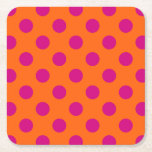 Fuchsia Polka Dots On Orange Square Paper Coaster at Zazzle