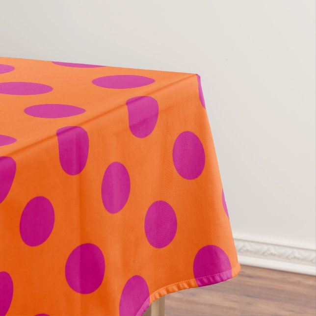 Fuchsia polka dots on orange tablecloth (In Situ)