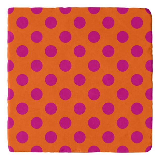 Fuchsia polka dots on orange trivet (Front)