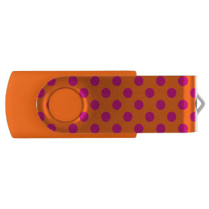 Fuchsia polka dots on orange USB flash drive