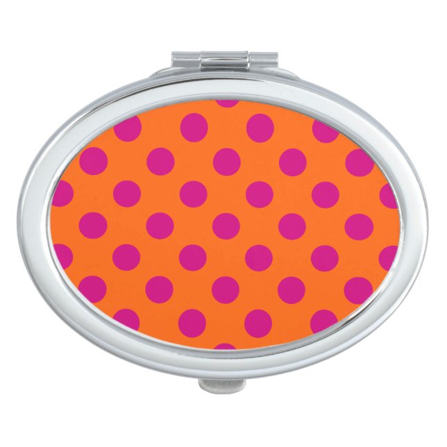 Fuchsia polka dots on orange vanity mirror (Front)