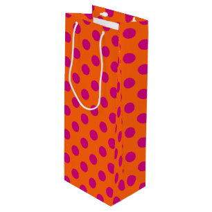 Fuchsia polka dots on orange wine gift bag