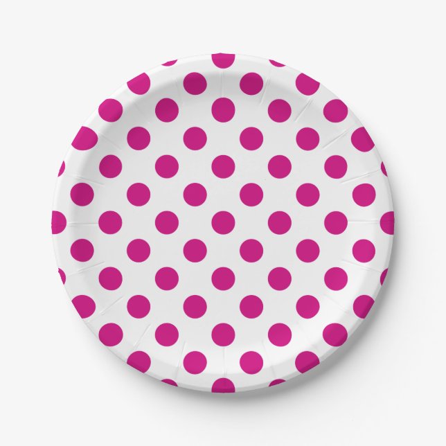 Fuchsia polka dots paper plates (Front)
